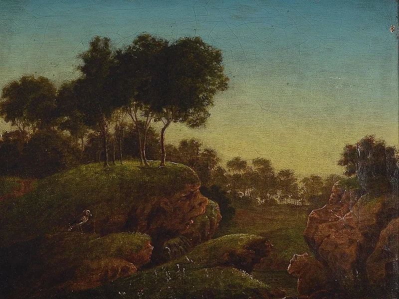 1826-Carl Blumauer - Paesaggio paradisiaco idilliaco al tramonto